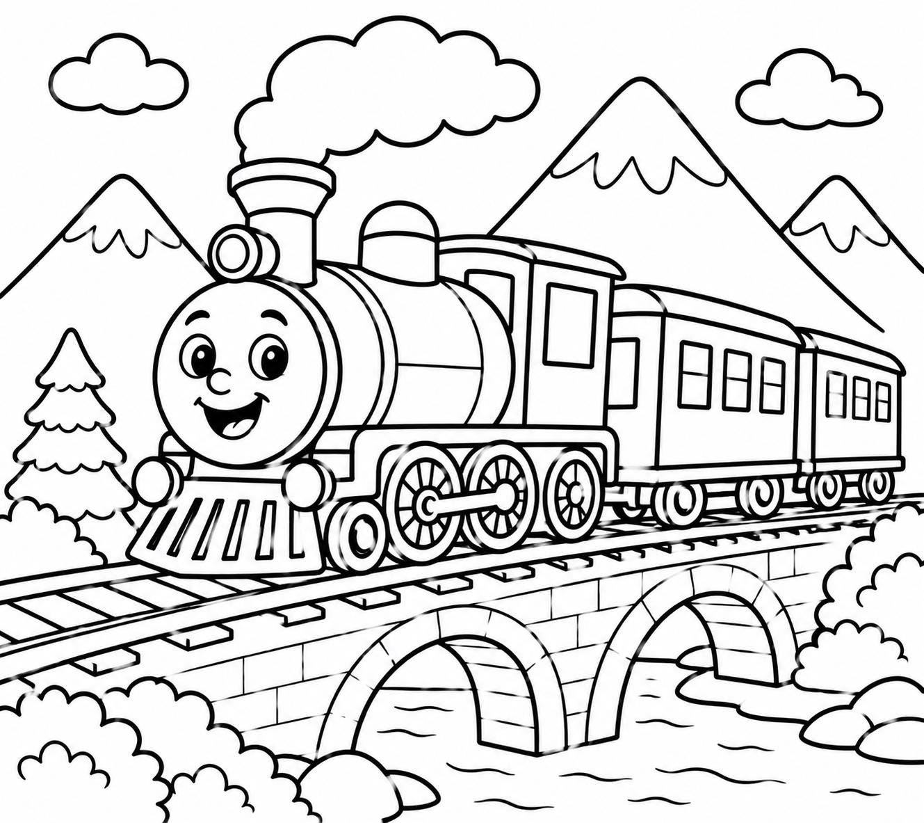Cute Train Coloring Page for Kids Printable Steam Train Coloring…