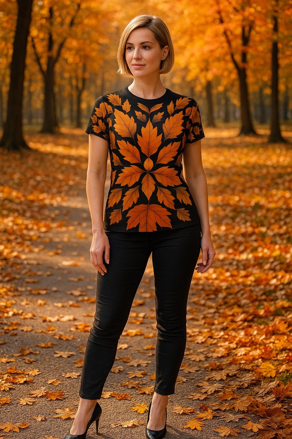 Autumn Leaves Women's Cut & Sew Tee, Fall Fashion, Nature-Inspired Apparel, Seasonal T-Shirt, Cozy Autumn Wear