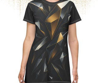 black and gold t shirt dress Women's Pattern T-shirt Skirt Dress, colour_green