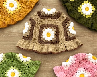 Crochet Daisy Bucket Hat - Beginner Friendly PDF pattern