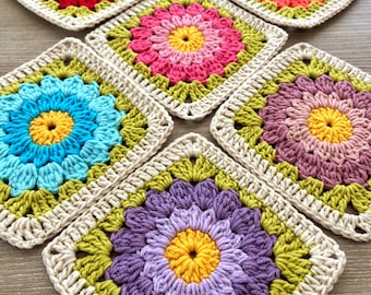 Crochet Chrysanthemum Granny Square Pattern- Beginner Friendly PDF