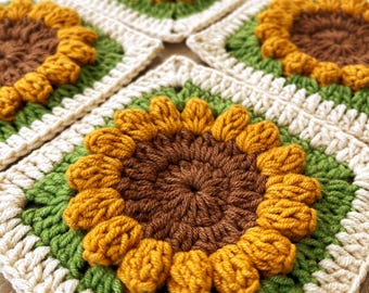 3D Sunflower Granny Square Pattern- Beginner Friendly PDF