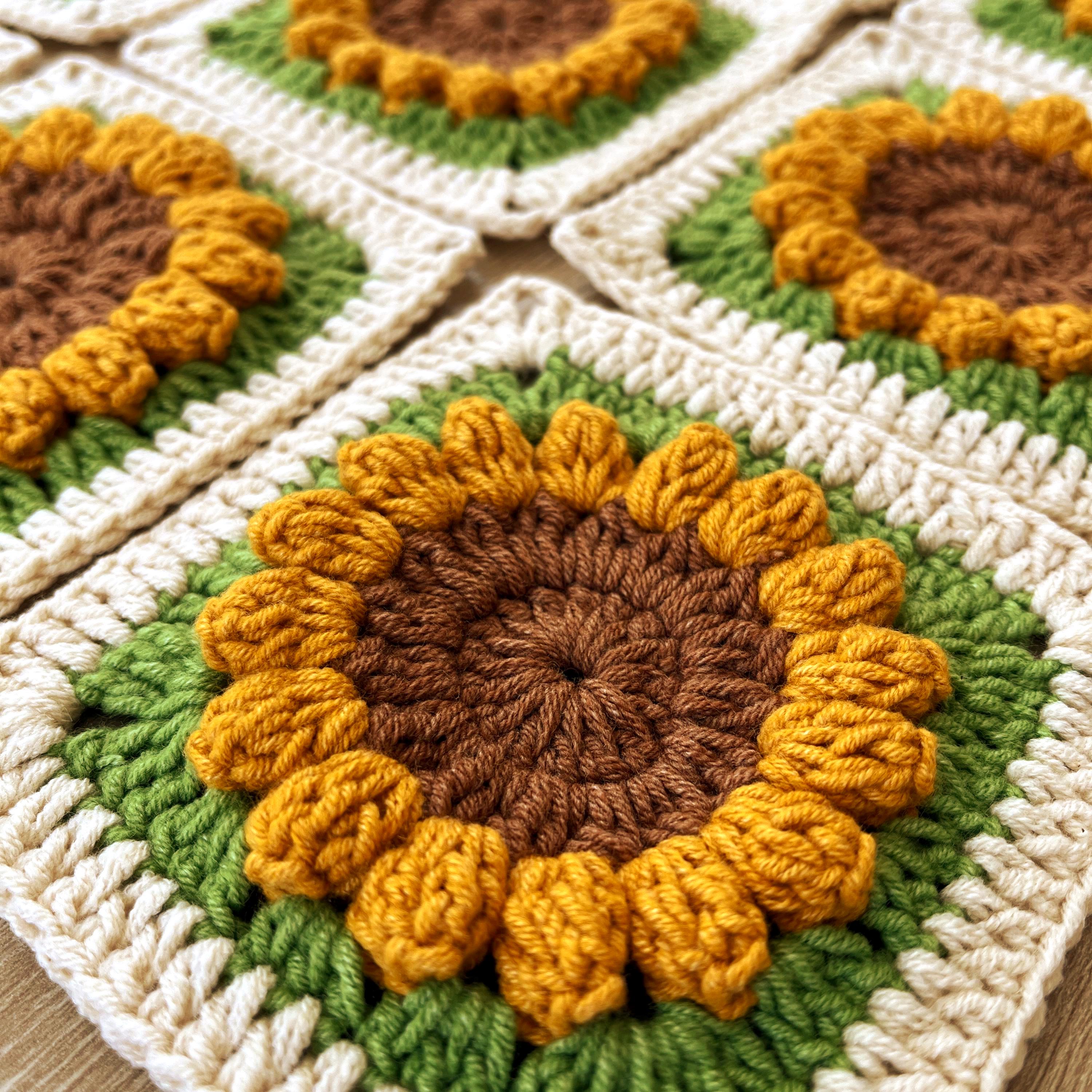 40 Sunflower Granny Square Crochet Patterns for Bright Blankets, Bags, and More 1 3D Sunflower Granny Square Pattern- Beginner Friendly
