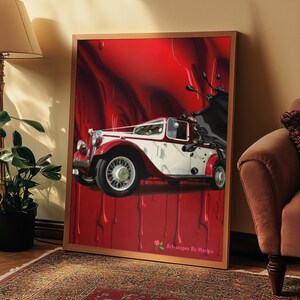 Vintage 1930&#39;s Rover Car Wall Art Poster, in Retro style with a dripping paint effect, for the Car Enthusiast (Digital Download)