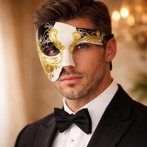 Halvmask i vintagestil med fantom, handmålad venetiansk maskeradmask för Halloween, karneval, fest, cosplay-kostymtillbehör