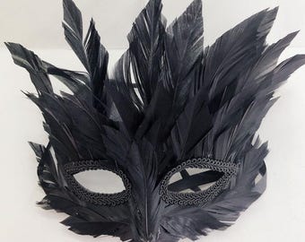 Feather Masquerade Mask, Handmade Venetian Costume Mask, Halloween & Party Accessory