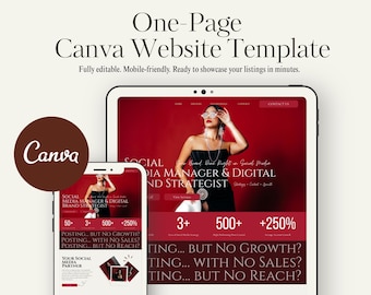Canva Website Template | Social Media Manager, Red & Black (Digital Download)