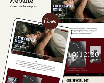 Elegant Wedding Website Template Romantic Nude Theme Personalized Digital Wedding Invitation RSVP with Google Form Editable Canva Website