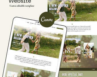 Romantic Green Wedding Website Template | Canva Editable, Online RSVP
