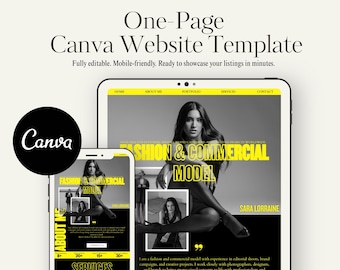Model Portfolio Website Template | Fashion & Commercial (Canva Editable Digital Download)