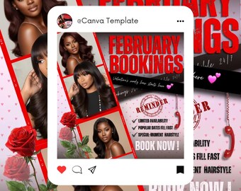 Valentine's Hair Promo Flyer | February Booking Reminder (Canva Template Digital Download )