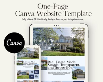 Realtor Website Template | Modern Real Estate Landing Page (Canva Editable, Digital Download)