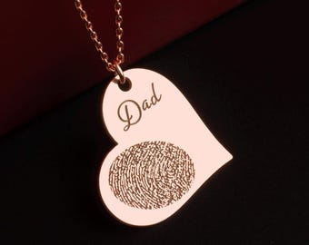 Engraved Heart Fingerprint Necklace, Sterling Silver Memorial Jewelry, Valentine's Day Gift