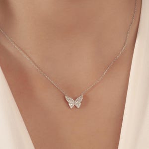 Butterfly Necklace Sterling Silver, Dainty Zircon Butterfly Pendant, Sparkly Butterfly Jewelry, Christmas Gift, Dainty Butterfly Pendant