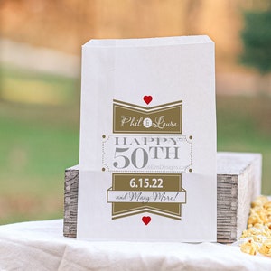 50th Anniversary Party Favor Bags | 50 Year Anniversary Favors | Gold Anniversary | Candy Bar Bags | Candy Buffet Bags | Personalized Bags
