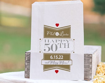 50th Anniversary Party Favor Bags | 50 Year Anniversary Favors | Gold Anniversary | Candy Bar Bags | Candy Buffet Bags | Personalized Bags