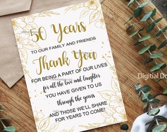 50th Anniversary Thank You Card, Instant Download, Digital Card Golden Anniversary Thank You