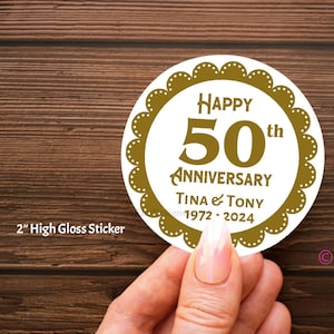 Happy 50th Anniversary 2&quot; Gloss Sticker, Golden Anniversary Label Personalized Sticker