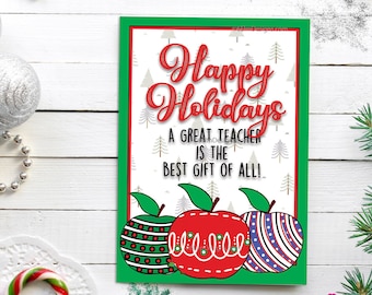 Instant Teacher Merry Christmas Greeting Card, Downloadable Teacher Holiday Christmas Card, School Card, Print at home