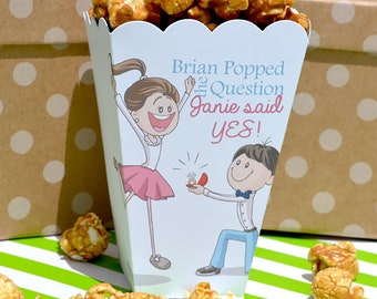 Popped the Question Popcorn Boxes | Kneeling Fiance Engagement Favor | Popcorn Box Favors | Popcorn Bar Personalized Favor Engagement Party