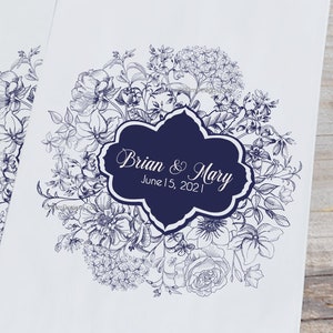 Navy Blue Wedding Candy Bags, Navy Blue Flowers Engagement Party Favor Bags, Indigo Blue Floral Candy Bar Bags