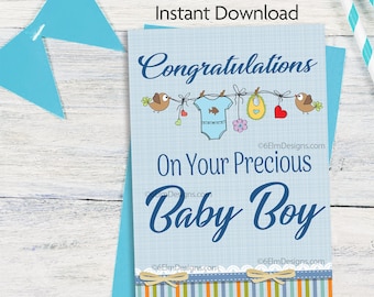 Printable Baby Boy Greeting Card Congratulations New Baby