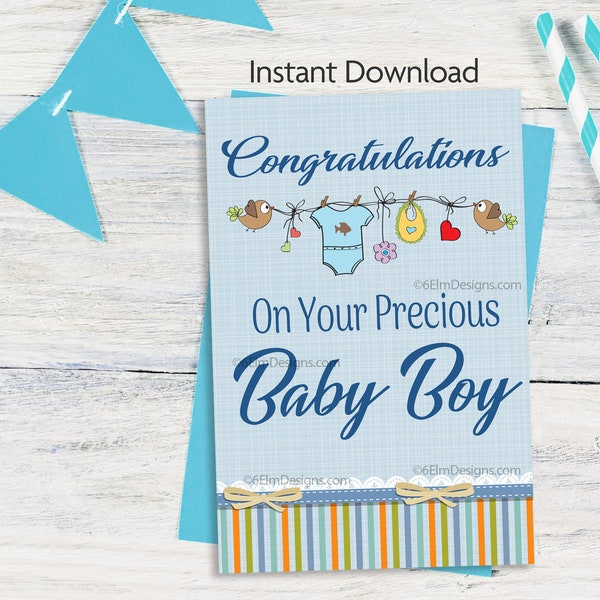 Printable Baby Boy Greeting Card Congratulations New Baby