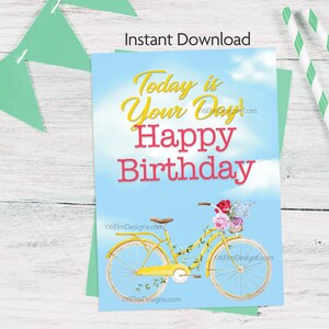 Carte d'anniversaire imprimable joyeux anniversaire vélo joyeux anniversaire téléchargeable