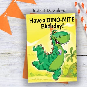 Printable Happy Birthday Dinosaurier DINO-Mite Junge Sofort Download Geburtstagskarte für kleine Jungen
