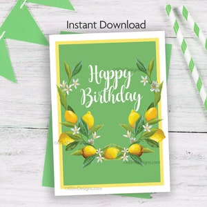 Printable Happy Birthday Lemons Cheerful Instant Downloadable Birthday Card