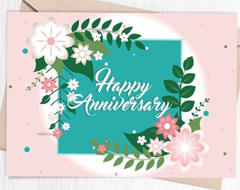 Floral Anniversary Card, Printable Greeting Card (PDF)