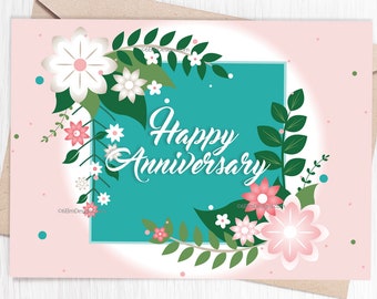 Instant Happy Anniversary Greeting Card Floral, Downloadable Anniversary Card for a Special Couple, Print at home Anniversary Card