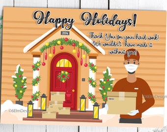 Instant Delivery Person Christmas Greeting Card, Downloadable Package Delivery Holiday Christmas Card, Delivery Guy, Print at home