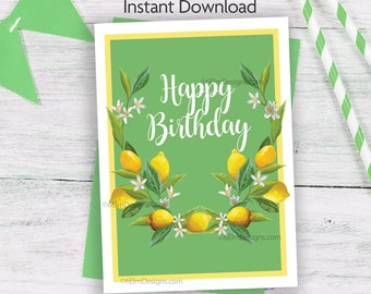 Printable Happy Birthday Lemons Cheerful Instant Downloadable Birthday Card