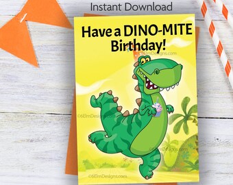 Printable Happy Birthday Dinosaur DINO-Mite Boy Instant Download Little Boy Birthday Card