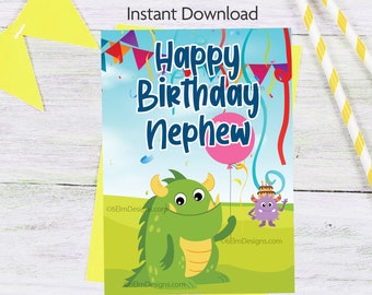 Printable Happy Birthday Nephew Little Monster Instant Download Card