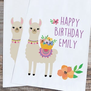 Llama Birthday Theme Favor Bags Red with Flowers