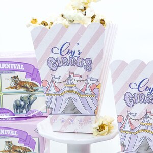 Pink Pastel Circus Popcorn Favor Boxes Carnival Birthday Party Carnival Popcorn Boxes Circus Popcorn Boxes Circus Theme Favors image 3