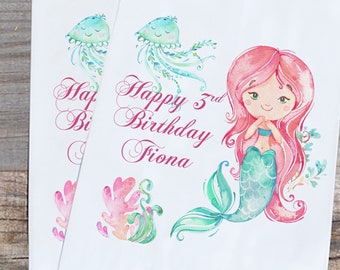 Mermaid Birthday Theme Favor Bags Red Hair Under the Sea