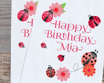 Lady Bug Favor Bags Red with Flowers