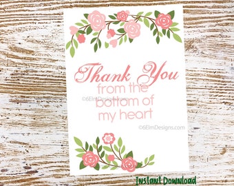 Printable Thank You From the Bottom of My Heart Instant Downloadable Thank You Card