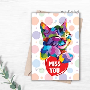Imprimable Miss You Kitty Téléchargement instantané Carte de voeux, Tu me manques, Tu me manques Carte