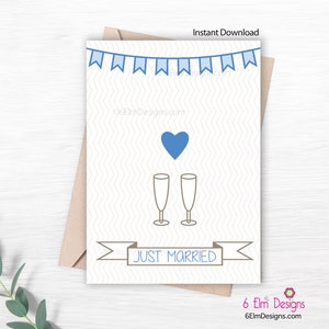 Biglietto d'auguri di matrimonio stampabile, biglietto scaricabile Just Married per una coppia speciale, biglietto di nozze stampabile a casa