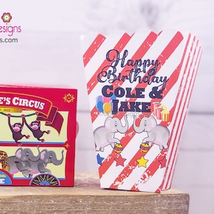 Twin Circus Popcorn Boxes | Carnival Birthday Party | Carnival Popcorn Boxes | Favor Boxes | Twins Circus Birthday