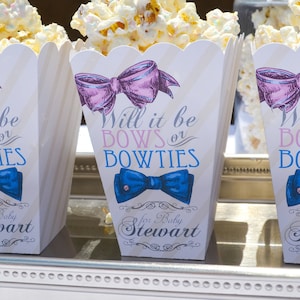 Gender Reveal Party Popcorn Boxes - Bow or Bow ties Gender Reveal Theme | Baby Shower Favor | Gender Neutral Shower Favors