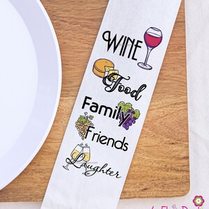 Wine, Food, Family, Friends and Laughter Silverware Bags Utensil Flatware Bags, Girls Night Decor, Wine and Cheese Silverware Bags