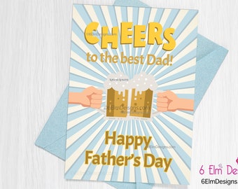 Printable Father's Day Card, Beer Cheers Happy Father's Day, Instant Downloadable Father's Day Card