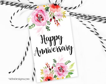 Happy Anniversary Digital Print at Home Tag, Anniversary Flowers Goody Bag Tag, Printable Tags