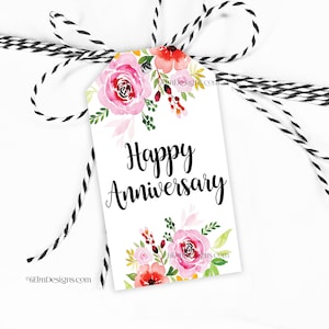 Alles Gute zum Jahrestag Digitaldruck zu Hause Tag, Jubiläum Blumen Goody Bag Tag, druckbare Tags