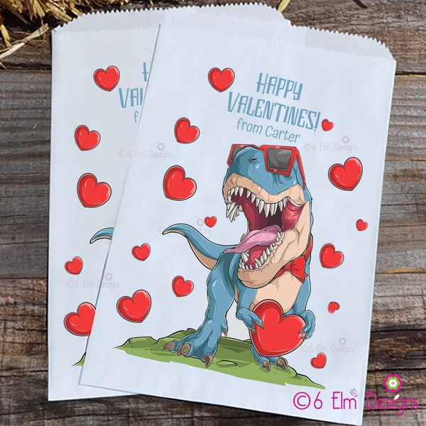 Cool Dinosaur Personalized Goodie Bags Valentines Day for School or Daycare, PreK Giveaway
